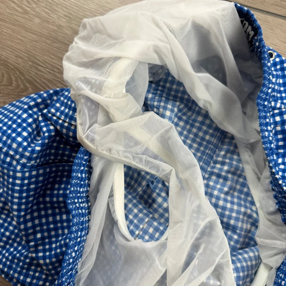 Tom & Teddy Mens Swim Trunks Gingham Check Blue White Size M